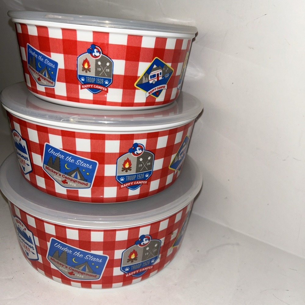 Disney Mickey Mouse Picnic Bowl & Lids Melamine 3 Piece Stacking Bowls‎ Set - Picture 2 of 6